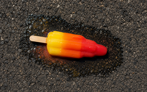 Schmelzendes Glace auf Asphalt.