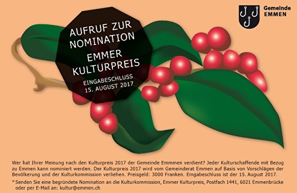 Ausschreibung Emmer Kulturpreis 2017