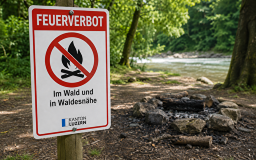 Feuerstelle mit Verbotsschild.