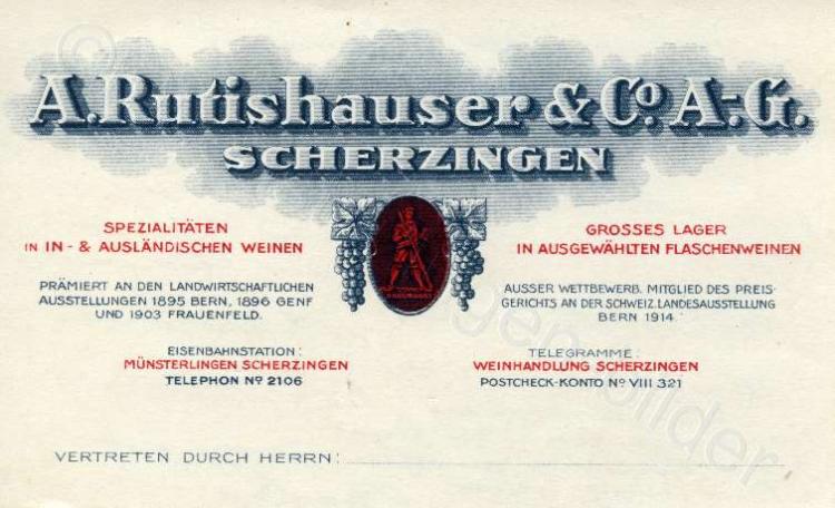 Geschäftskarte der Weinhandlung Rutishauser