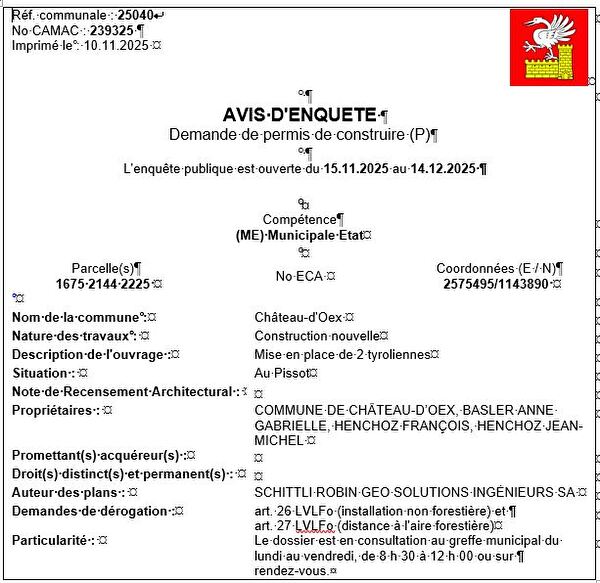 Avis d'enquête CAMAC 239325