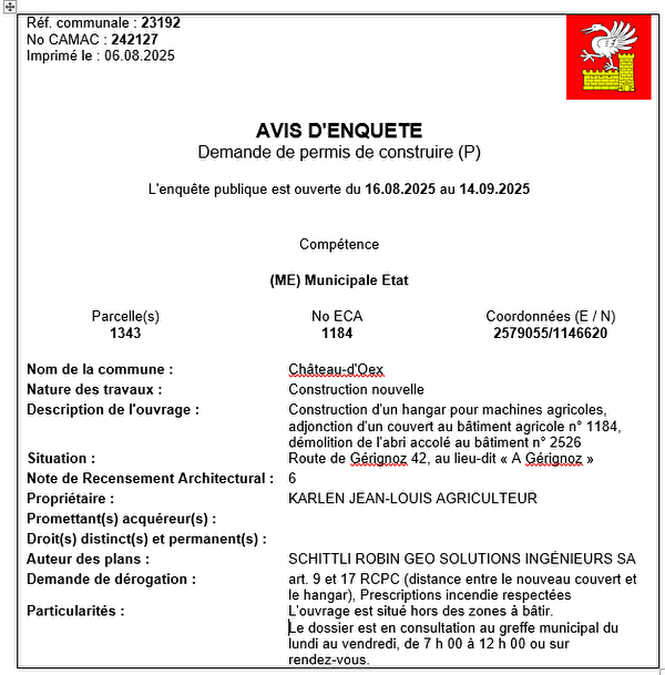 Avis d'enquête CAMAC 242127
