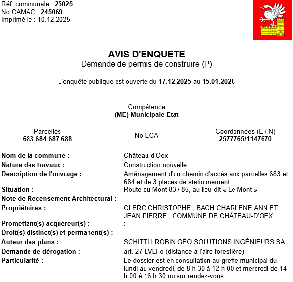 Avis d'enquête CAMAC 245069