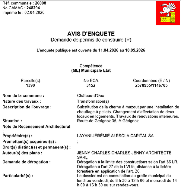 Avis d'enquête CAMAC 248294