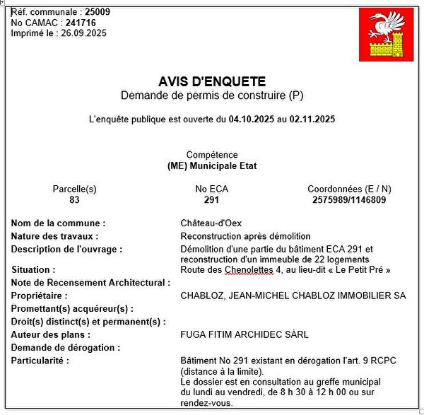 Avis d'enquête - Le Petit Pré