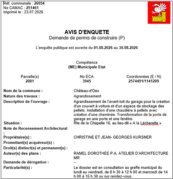 Avis d'enquête CAMAC 251461