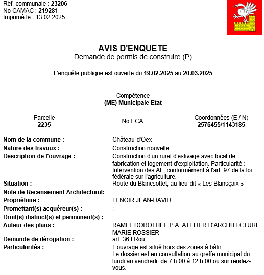 Avis d'enquête CAMAC 219281