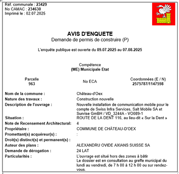 Avis d'enquête CAMAC 234630