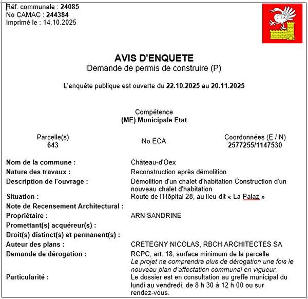 Avis d'enquête CAMAC 244384