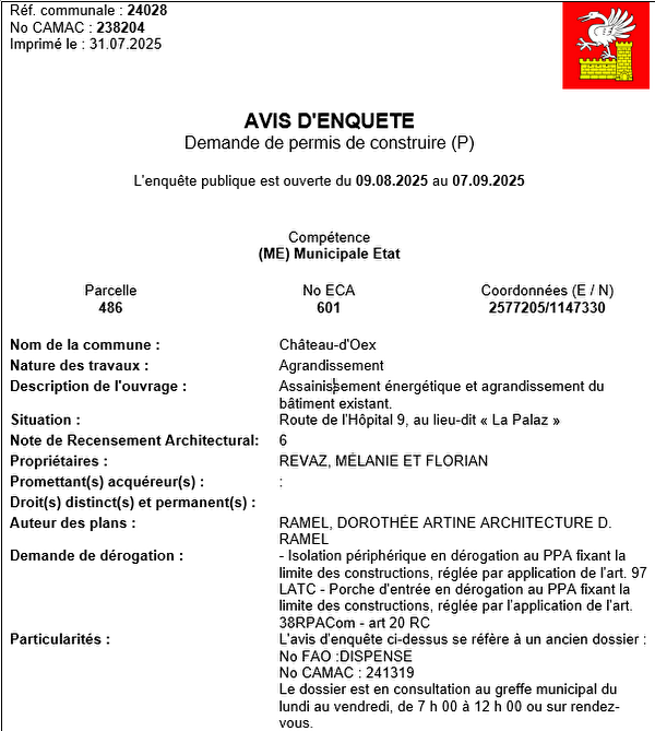 Avis d'enquête CAMAC 238204