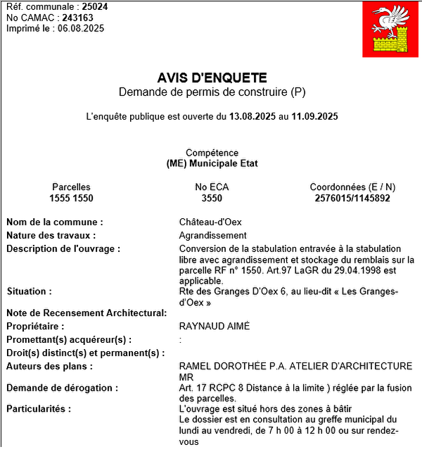 Avis d'enquête CAMAC 243163