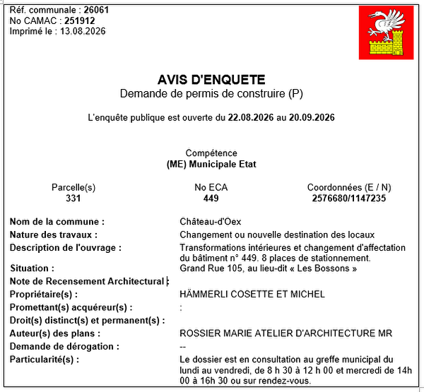 Avis d'enquête CAMAC 251912