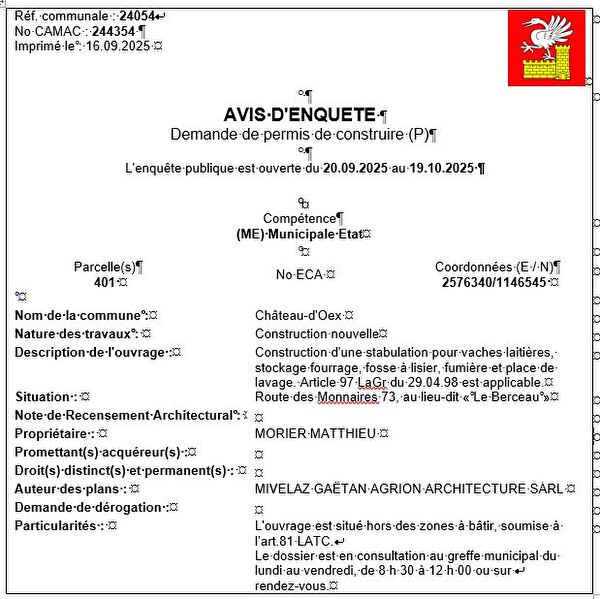 Avis d'enquête - Le Berceau