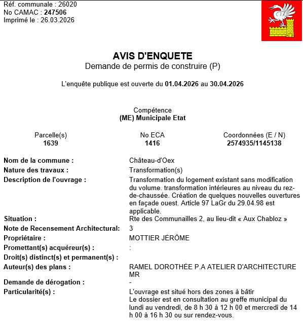 Avis d'enquête CAMAC 247506