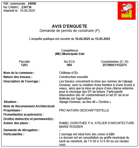 Avis d'enquête CAMAC 239736