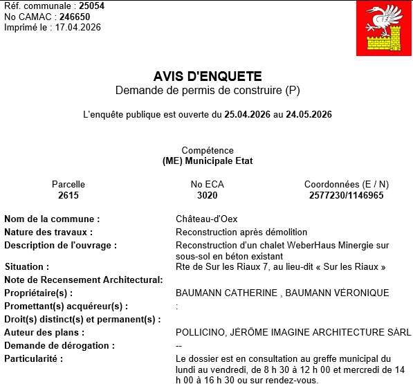 Avis d'enquête CAMAC 246650