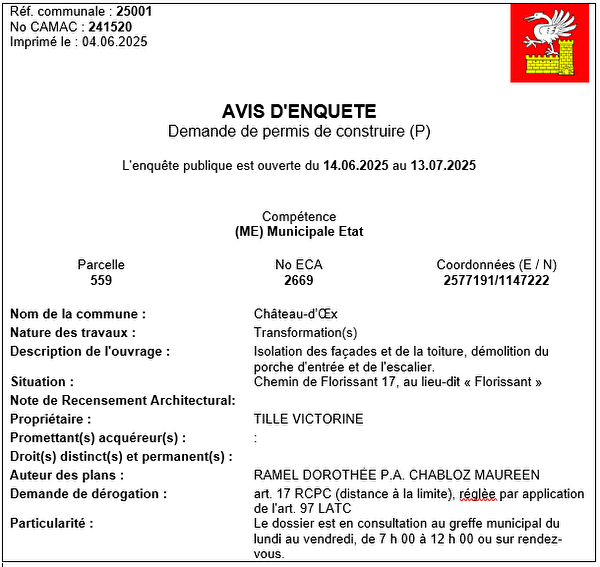 Avis d'enquête CAMAC 241520