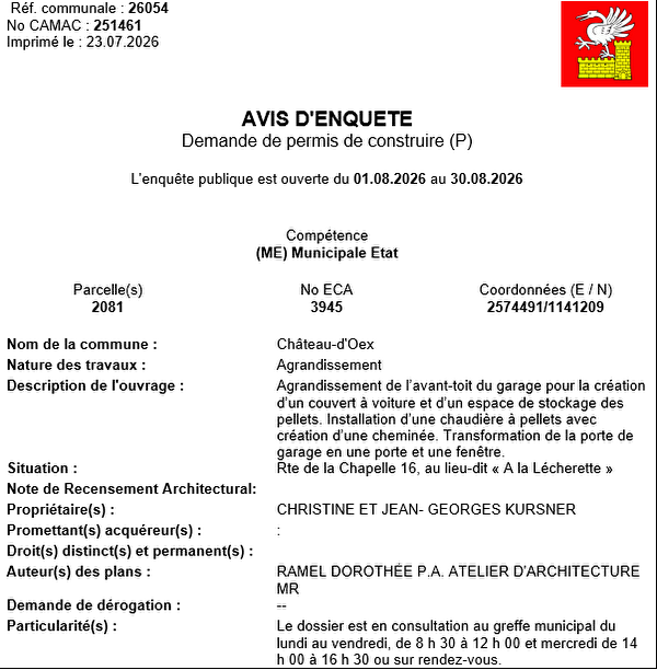 Avis d'enquête CAMAC 251461