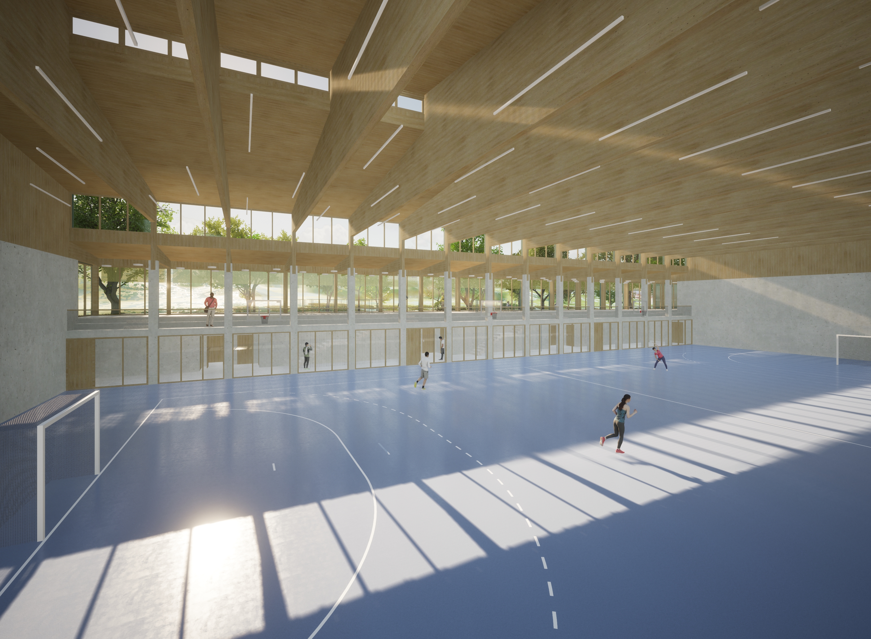 Veranschaulichung der geplanten Dreifachturnhalle von innen