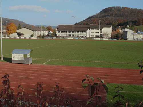 Ansicht Rasenplatz gegen Schulgebäude