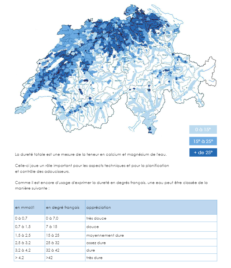 La dureté de l’eau en Suisse