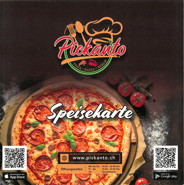 Titelbild der Speisekarte vom Bistro Pickanto mit QR-Codes