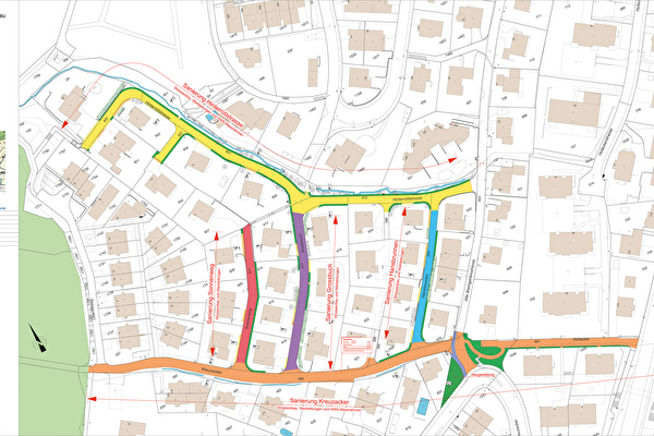 Übersichtsplan Sanierungsperimeter Gebiet Kreuzacker - Hinterrütistrasse