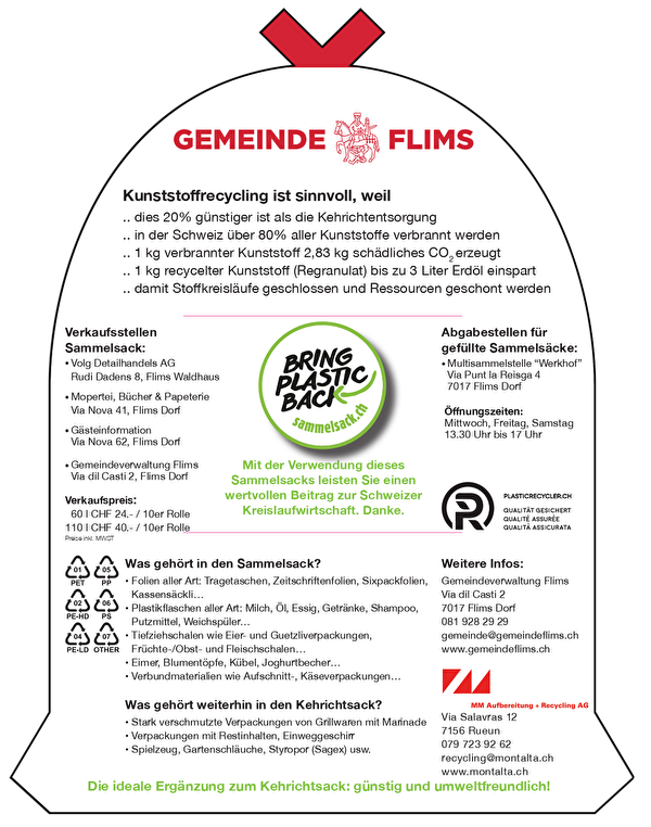 Flyer Kunstoffsammlung Gemeinde Flims_Kunststoffrecycling ist sinnvoll, weil