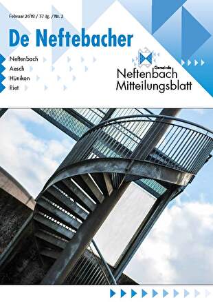 Titelbild der Februarausgabe des Neftenbacher Mitteilungsblattes, Motiv: Treppe mit Himmel und Wolken