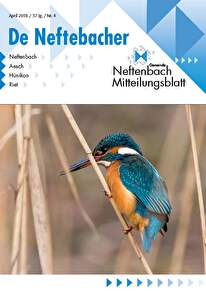 Mitteilungsblatt April 2018 Titelbild mit Eisvogel auf Schilfrohr