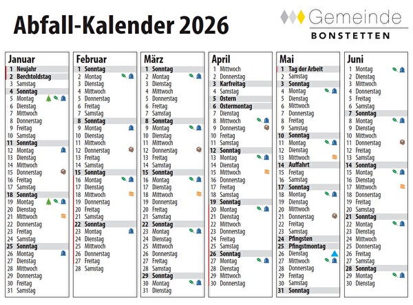 Frontseite des Abfallkalenders