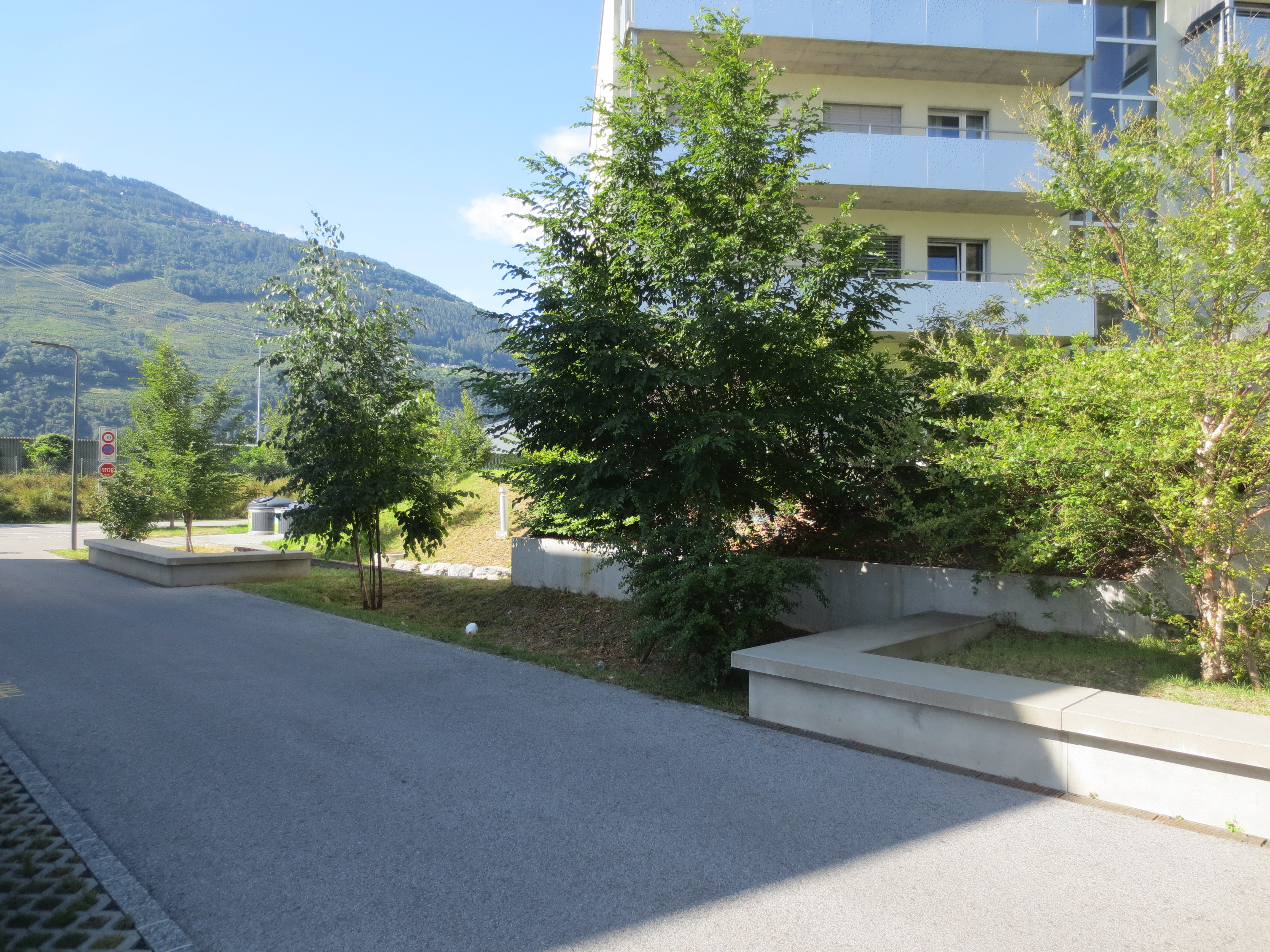 Rue des Bouleaux à Châteauneuf – Des noues d’infiltration en pleine rue résidentielle 