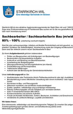 Stellenausschreibung Sachbearbeiter/in Bau