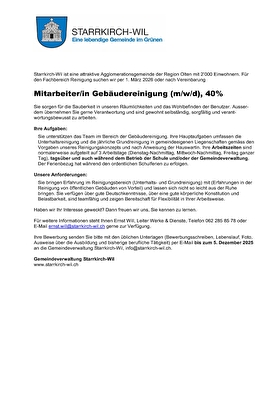 Stellenausschreibung Mitarbeiter Gebäudereinigung