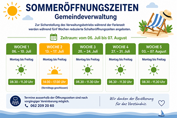 Sommeröffnungszeiten