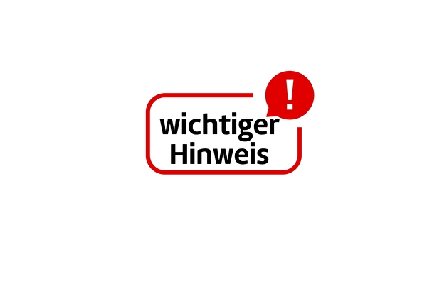Text Wichtiger Hinweis in rotem Kasten mit Pfeilen