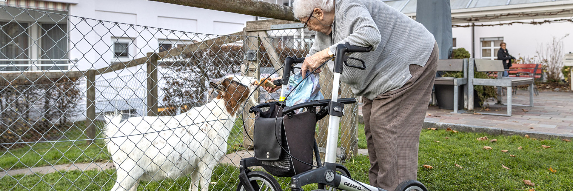 Pflegezentrum Pfarrmatte von aussen mit Geissengehege