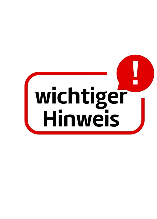 Text Wichtiger Hinweis in rotem Kasten mit Pfeilen