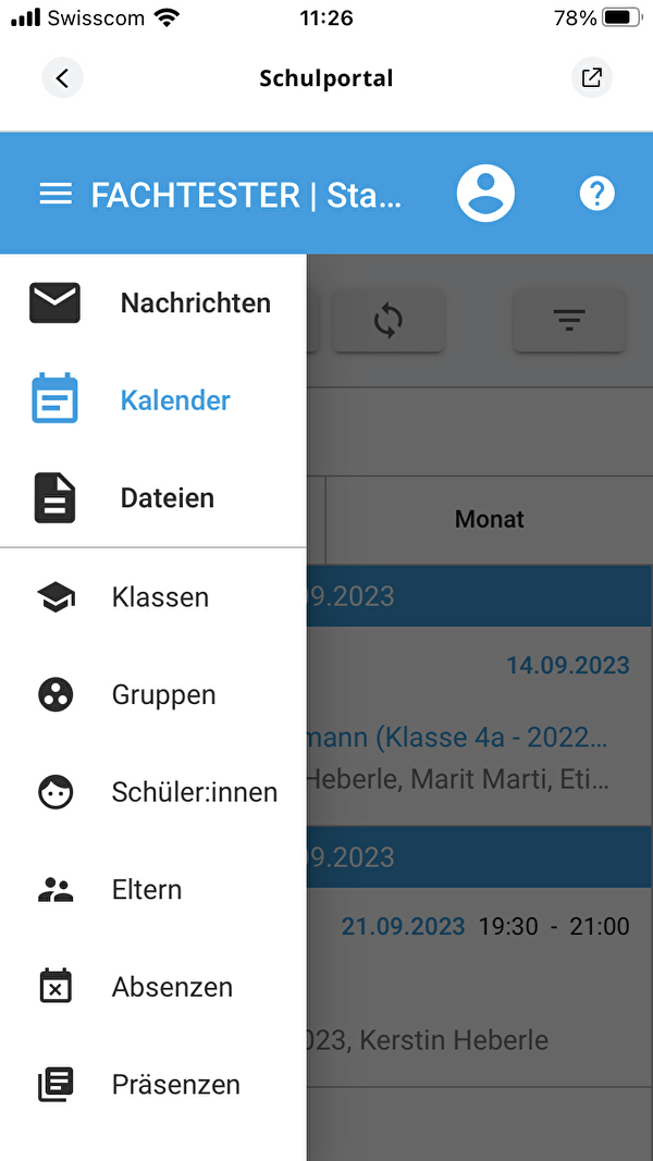 Das Schulportal in der eZug-App