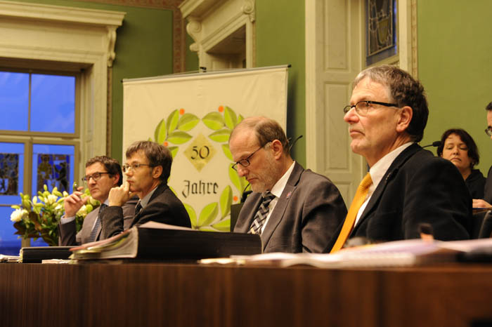 Stadtrat Bossard, Stadtpräsident Müller, die Stadträte Kobelt und Wicki