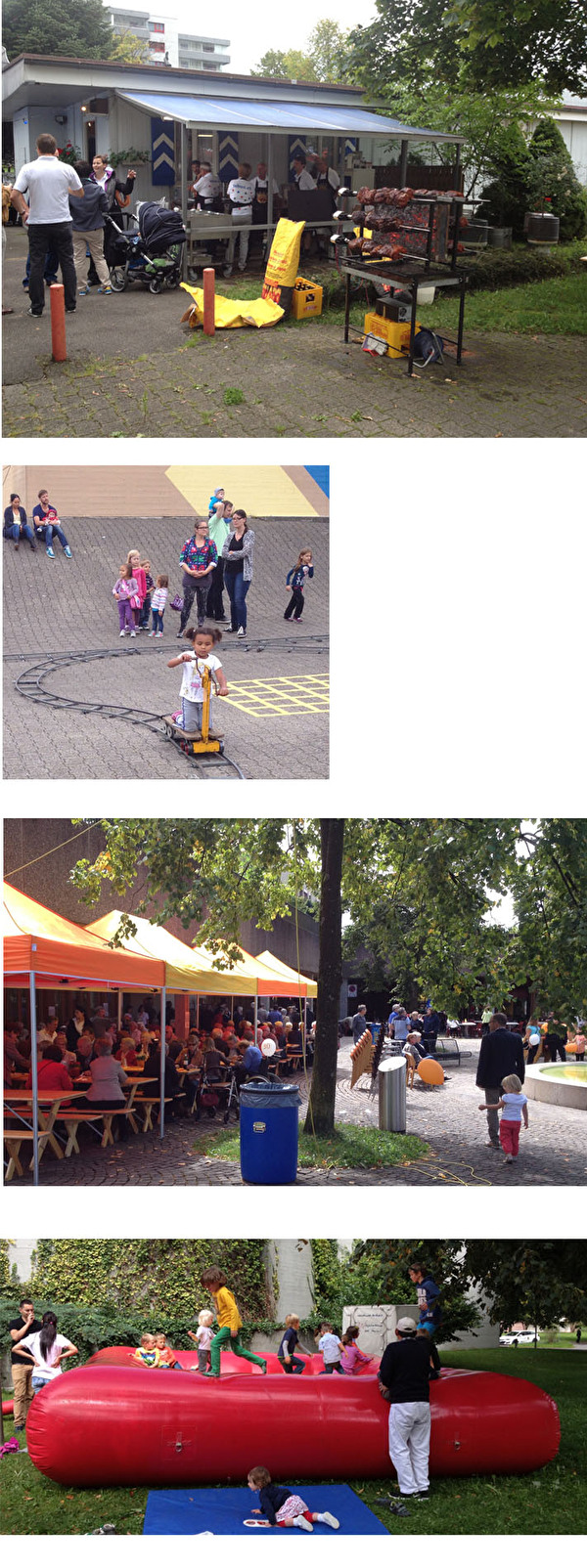 Bilder vom Quartierfest, Braten, spielende Kinder, Hüpfburg