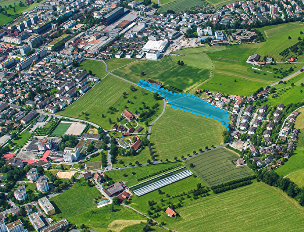 Standort der neuen Stadtzuger Schulanlage Im Lüssi, Schulkreis Guthirt.
