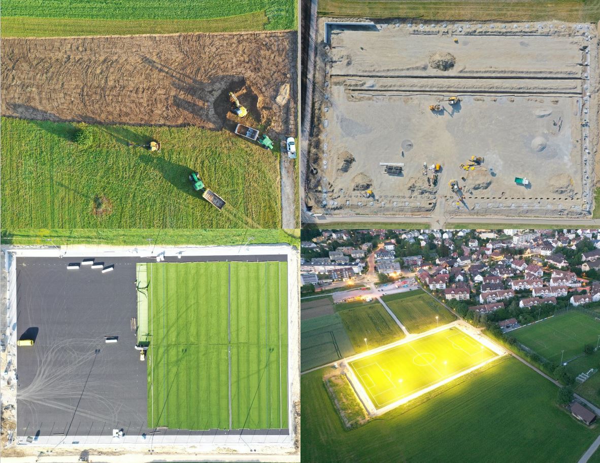Entstehungsprozess Fussballplatz Kunstrasen Chlösterli, September 2021 bis Juli 2022