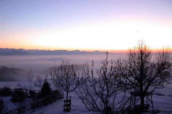 Nebelmeer von der Schluhbachstrasse aus; Aussicht links auf den Rigi und rechts der Pilatus