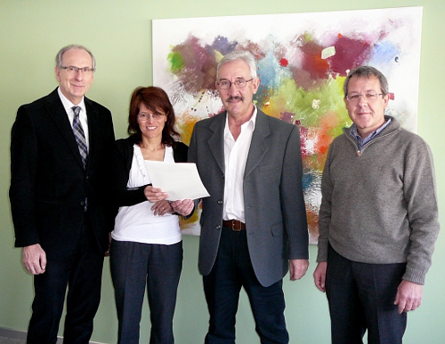 Gemeindepräsident Andreas Haltinner, Helen Zuber, Hermann Holenstein und Peter Frei, Vizepräsident des Kreisgerichtes St.Gallen (v.l.n.r.)