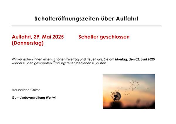Schalteröffnungszeiten über Auffahrt