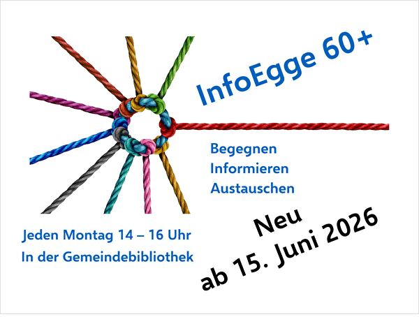 Logo des InfoEgge 60+ mit Hinweis auf den Start am 15. Juni 2026 in der Gemeindebibliothek
