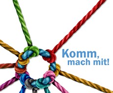 Bunte Schnüre verknüpfen sich und symbolisieren gemeinsames Wirken