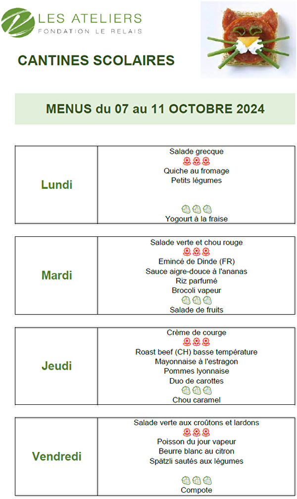 Menu de la semaine