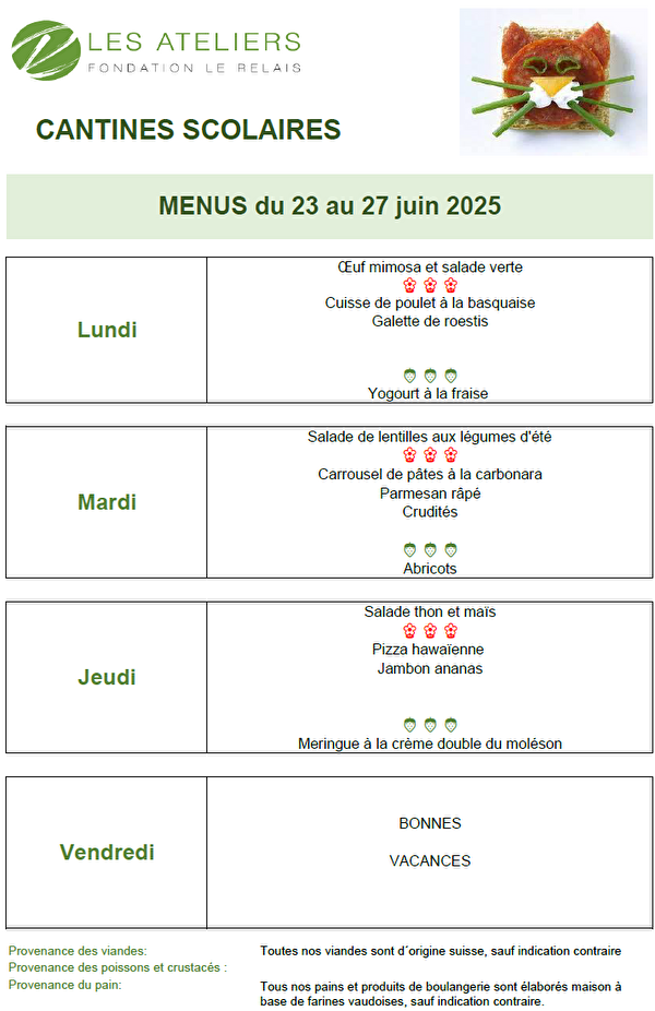 Menu de la semaine